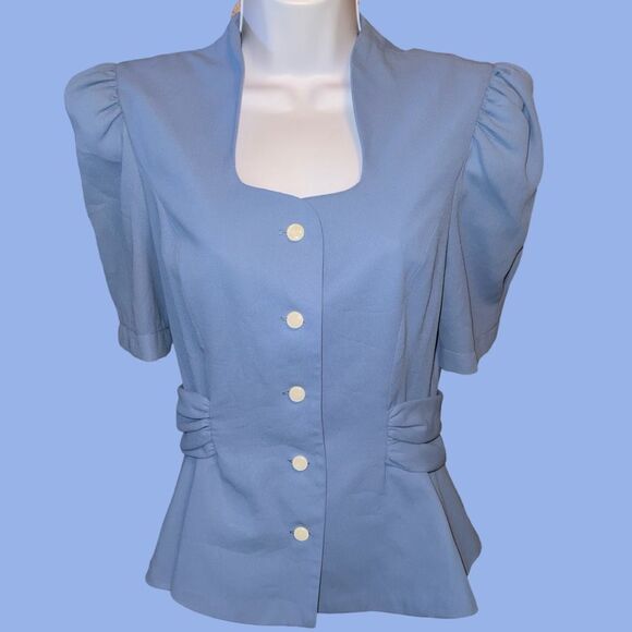 NWT Leslie Fay Polyester Blue Button Up Blouse Jacket Size 12 Deadstock - Picture 8 of 8